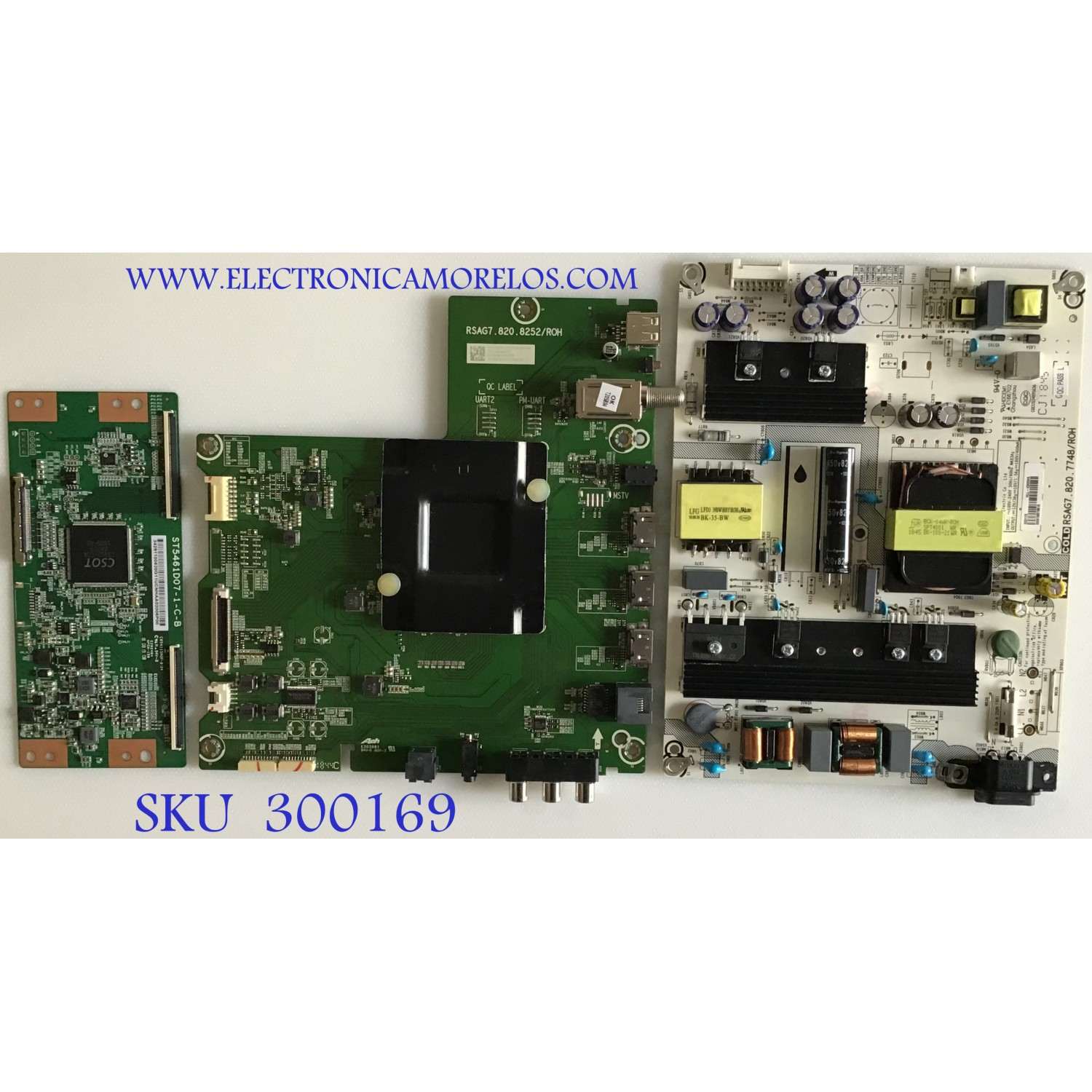 KIT DE TARJETAS PARA TV HISENSE / MAIN 244150 / RSAG7.820.8252/ROH / FUENTE 222172 / RSAG7.820.7748/ROH / T-CON 34.29110.052 / ST5461D07-1-C-B / PANEL HD550S1U81-L1\S0\GM\ROH / MODELO 55R7E